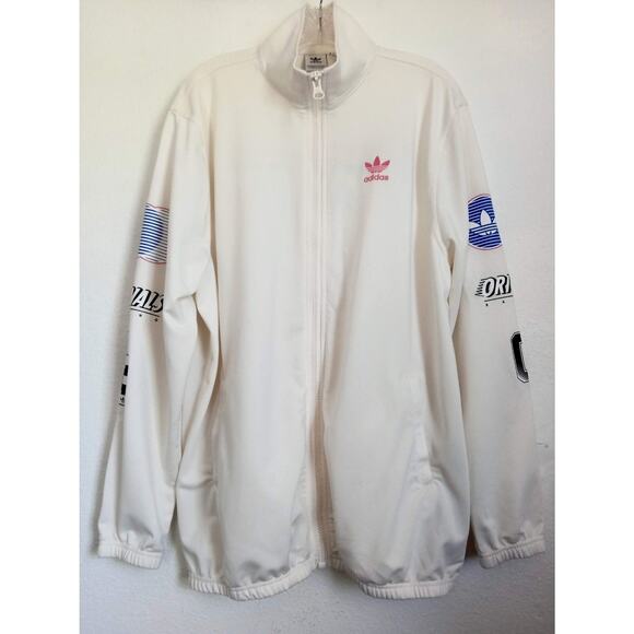ADIDAS ORIGINALS Racing Jacket Zip Front Track Nylon Fleece White Trefoil Logo M - Picture 1 of 11